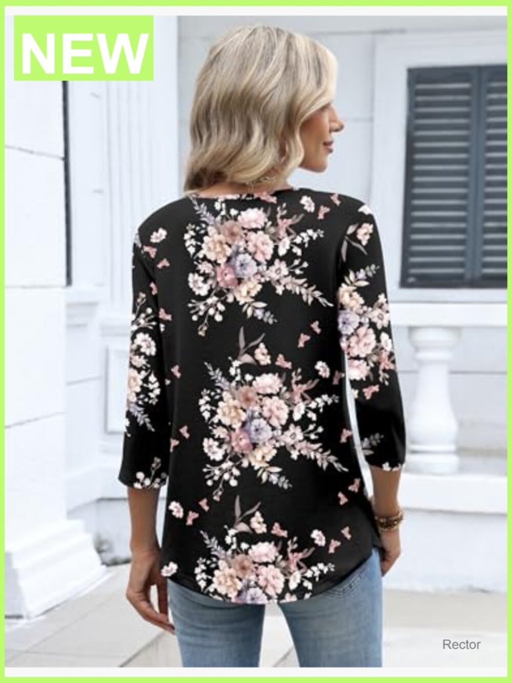 3/4 Sleeve V Neck Tunic Blouse Dressy Casual Work Top - Picture 5 of 7